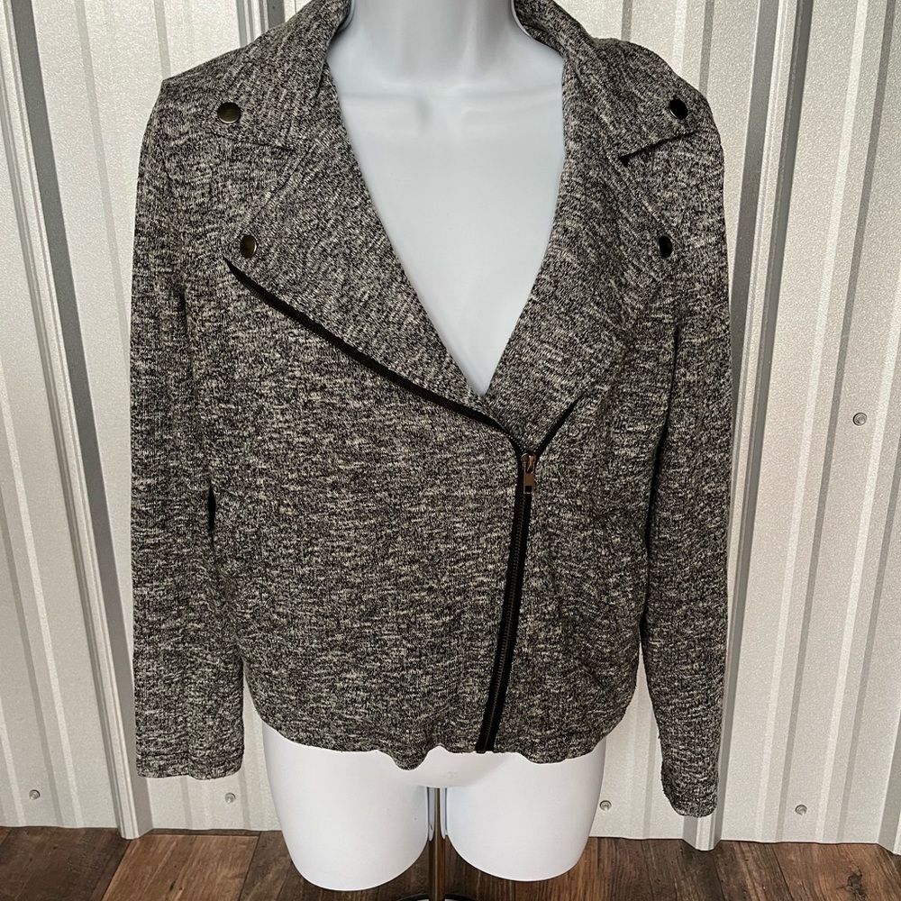 WOMENS Moto Style Black Jersey Zip Up Jacket Size Small